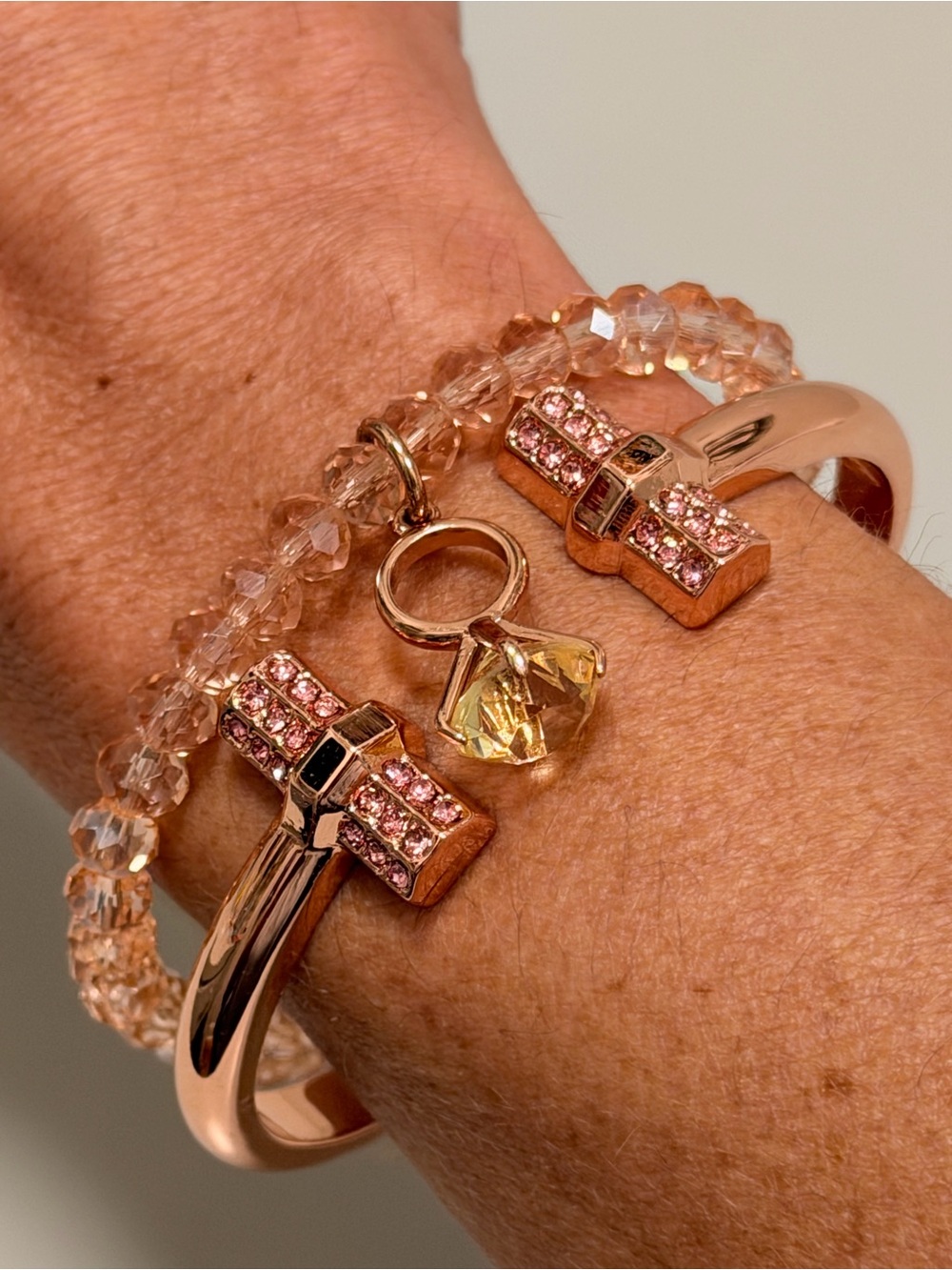 Bomb Party NWOT! Rose Gold Crystal & Pink Bead Charm Bracelet